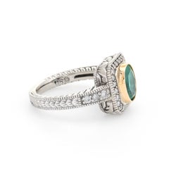 Vintage Emerald Diamond Ring 14 Karat White Gold Square Cocktail Jewelry