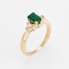 Vintage Emerald Diamond Ring 14 Karat Gold Trillion Engagement Estate Jewelry