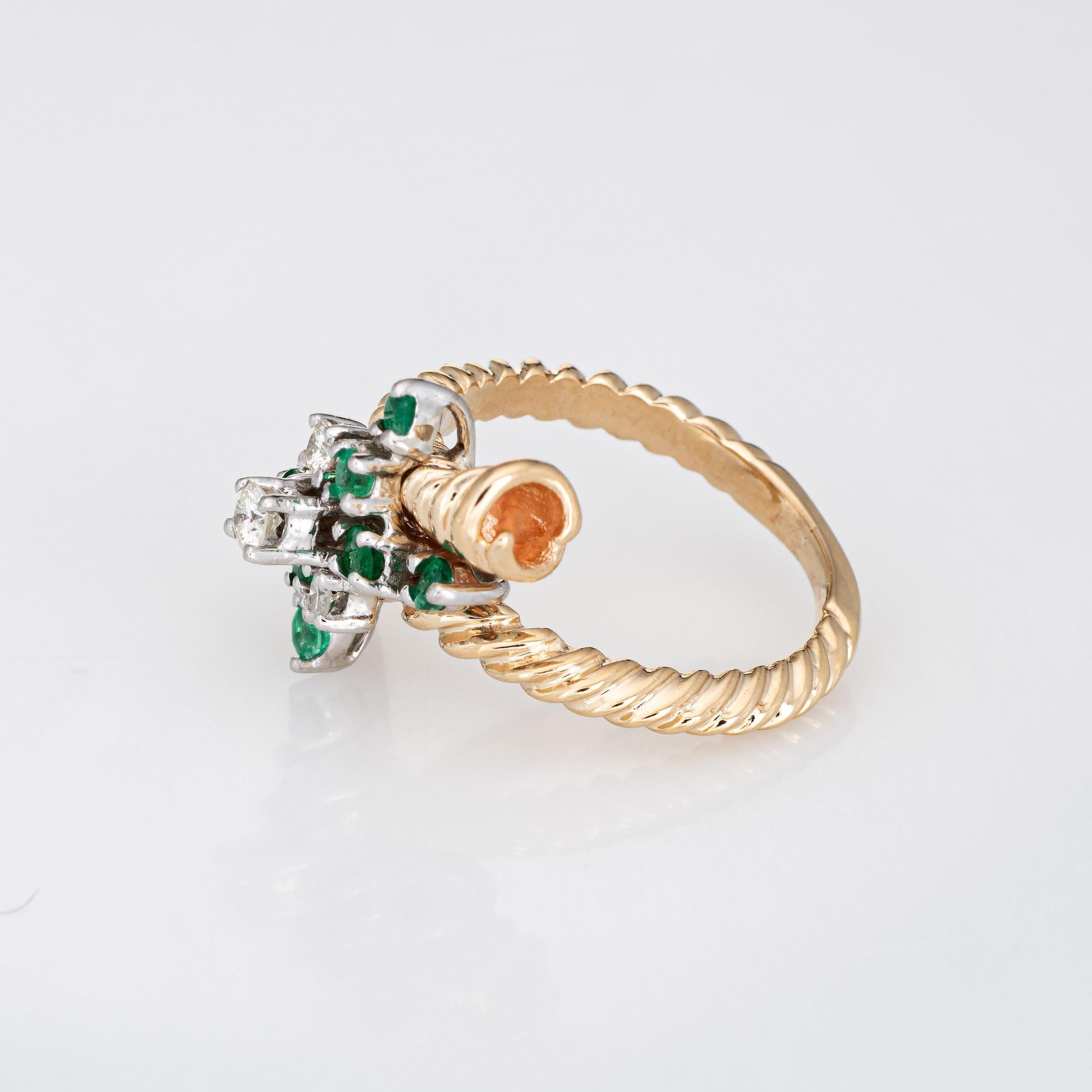 Round Cut Vintage Emerald Diamond Ring Cluster 14k Yellow Gold Estate Fine Jewelry For Sale