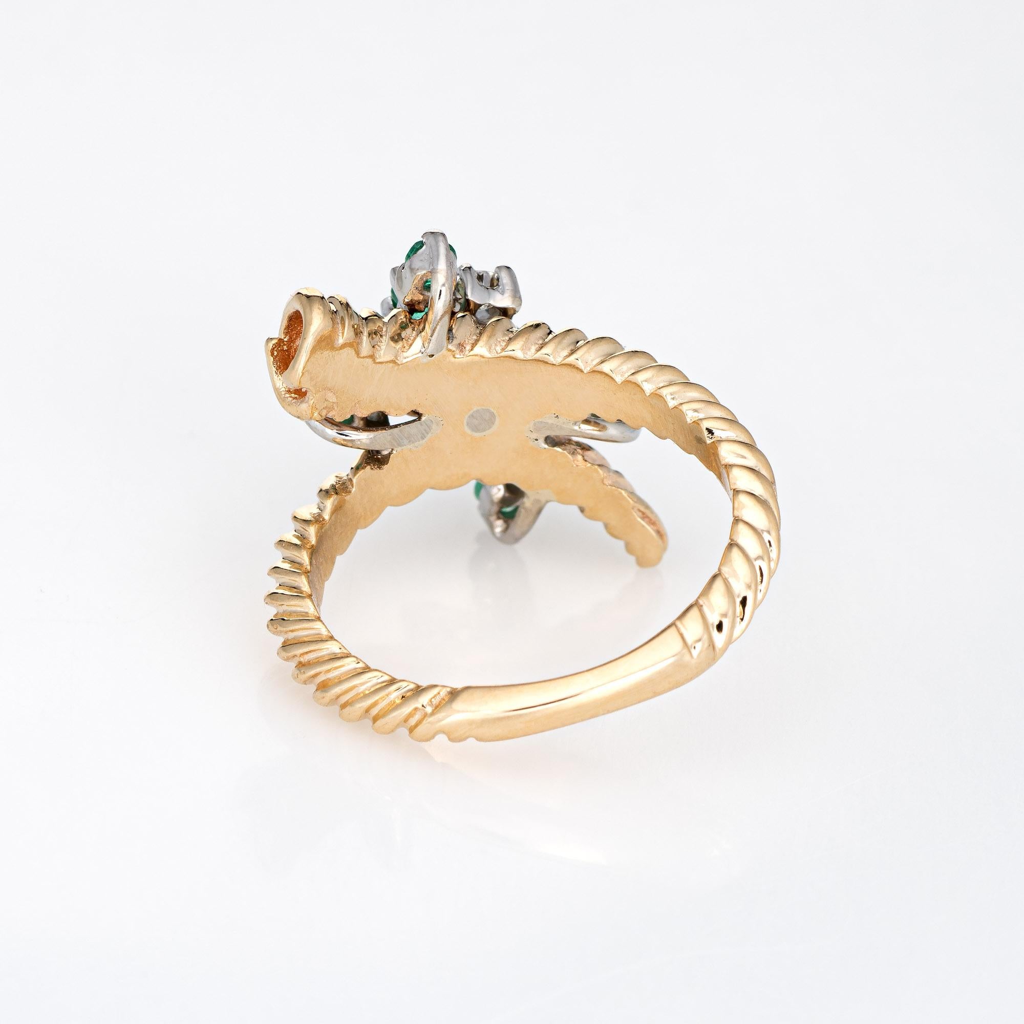 Vintage Emerald Diamond Ring Cluster 14k Yellow Gold Estate Fine Jewelry Bon état - En vente à Torrance, CA