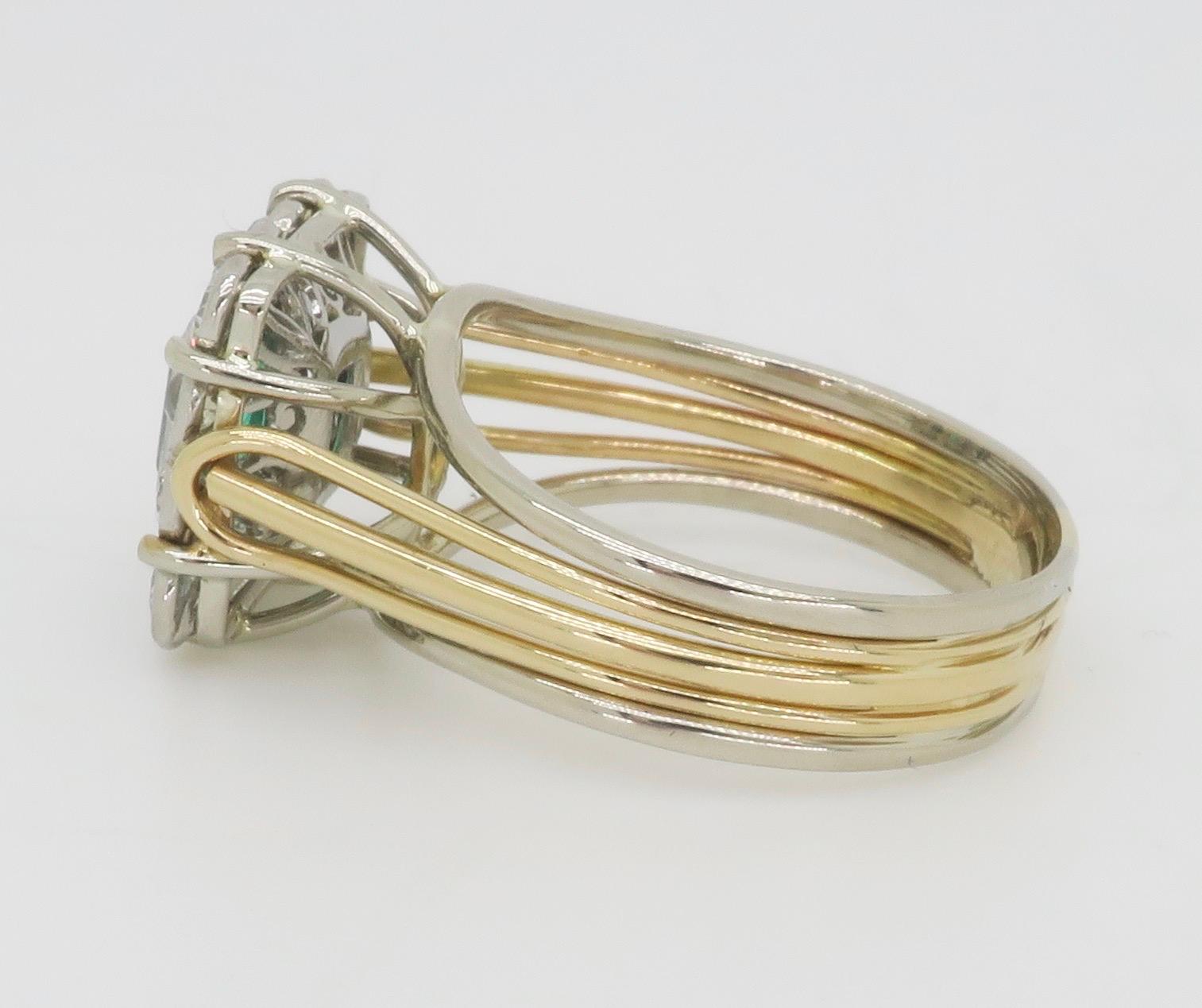 Vintage-Ring mit Smaragd und Diamant aus Platin und 18 Karat Gold, gefertigt  im Angebot 11