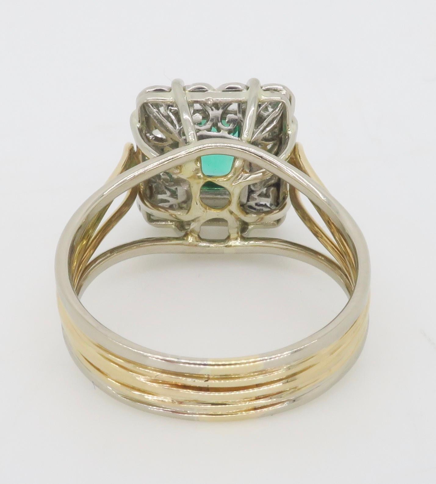 Vintage-Ring mit Smaragd und Diamant aus Platin und 18 Karat Gold, gefertigt  im Angebot 12