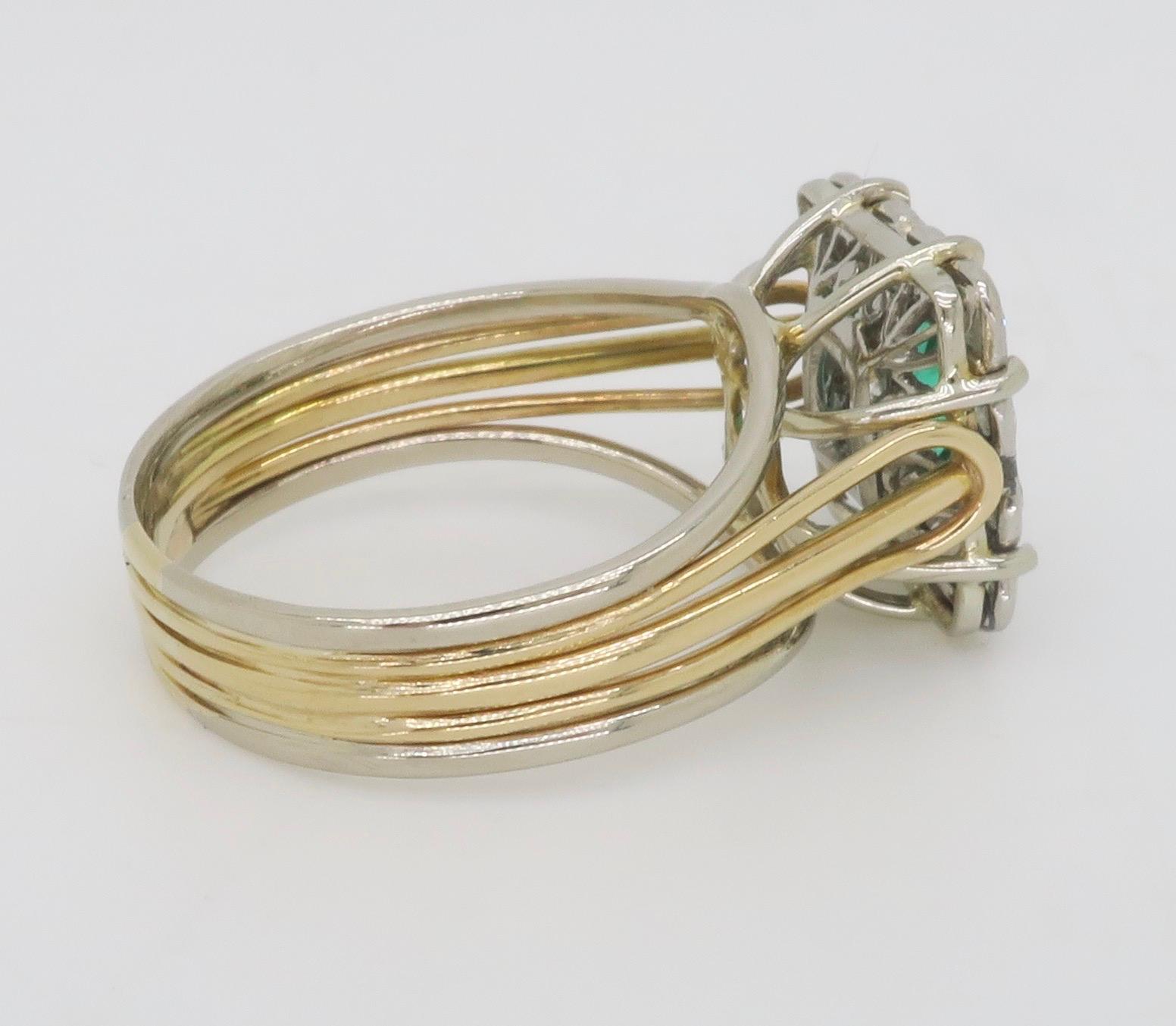 Vintage-Ring mit Smaragd und Diamant aus Platin und 18 Karat Gold, gefertigt  im Angebot 13
