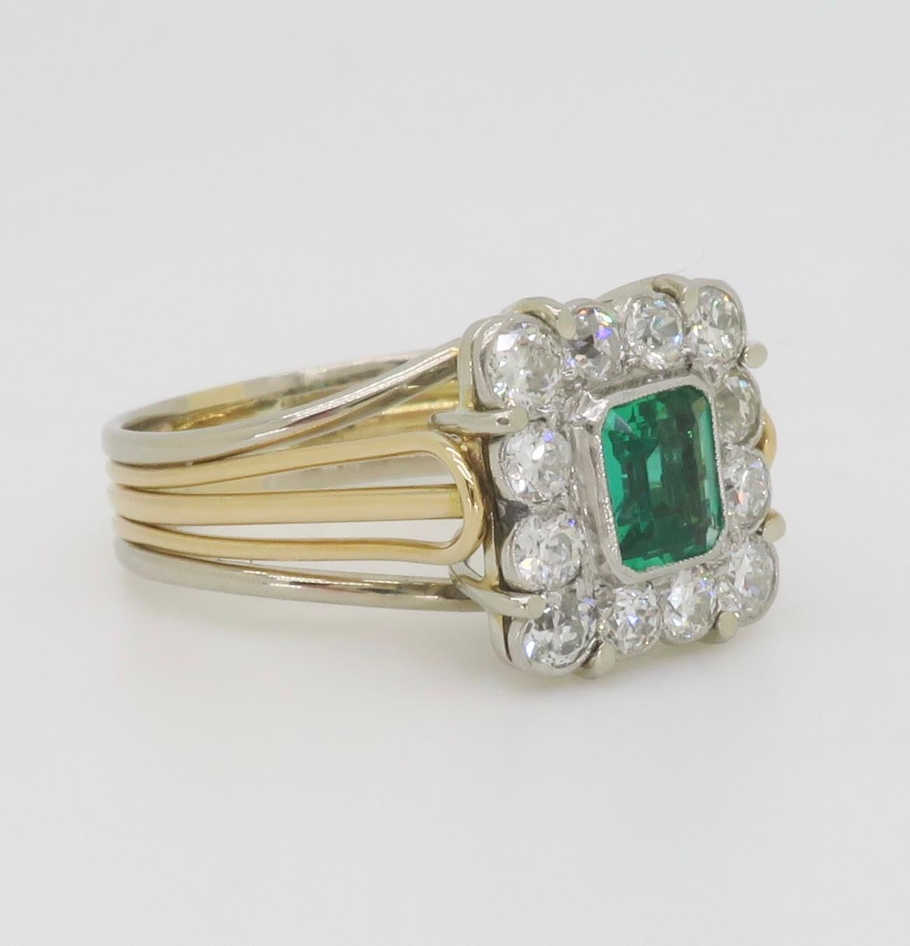 Vintage Emerald & Diamond Ring Crafted in Platinum & 18k Gold  For Sale 14