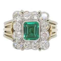 Vintage-Ring mit Smaragd und Diamant aus Platin und 18 Karat Gold, gefertigt