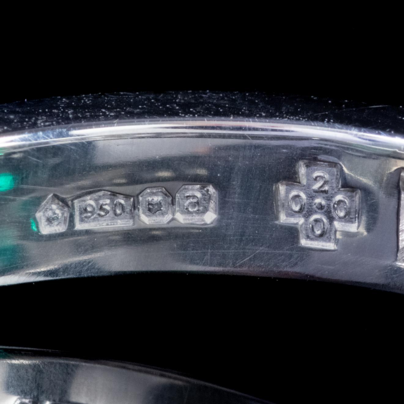 Vintage Emerald Diamond Ring Platinum 2.27ct Emerald 0.80ct Diamond Dated 1956 For Sale 2