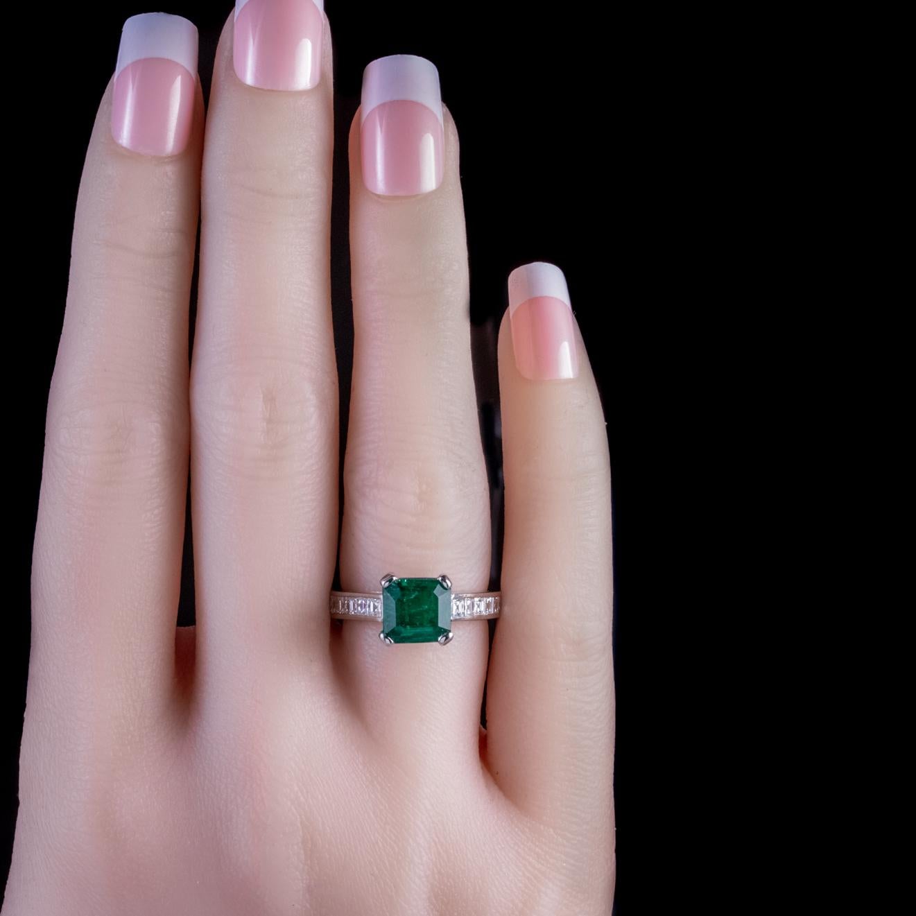 Vintage Emerald Diamond Ring Platinum 2.27ct Emerald 0.80ct Diamond Dated 1956 For Sale 3