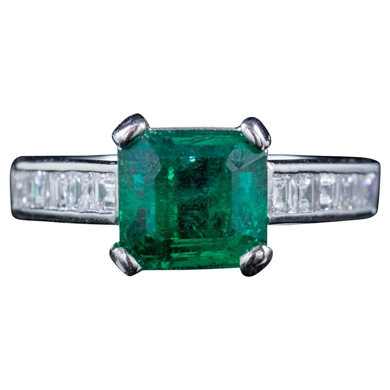 Vintage Emerald Diamond Ring Platinum 2.27ct Emerald 0.80ct Diamond Dated 1956 For Sale