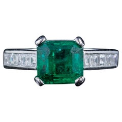 Vintage Emerald Diamond Ring Platinum 2.27ct Emerald 0.80ct Diamond Dated 1956