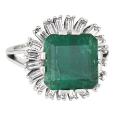 Vintage Emerald Diamond Ring Platinum Ballerina Estate Fine Jewelry Engagement