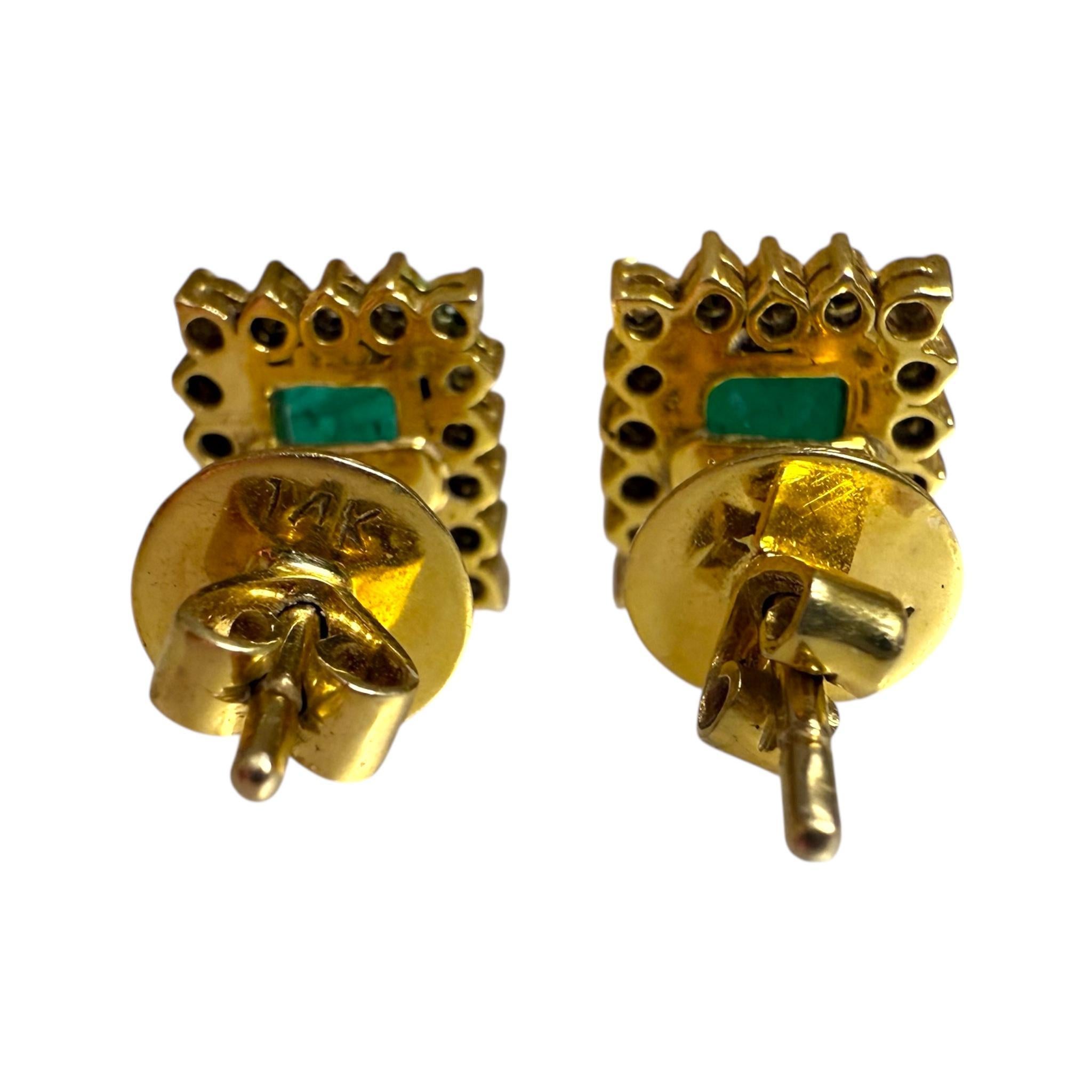 Vintage Smaragd & Diamant-Ohrstecker 14K Gelbgold im Angebot 1