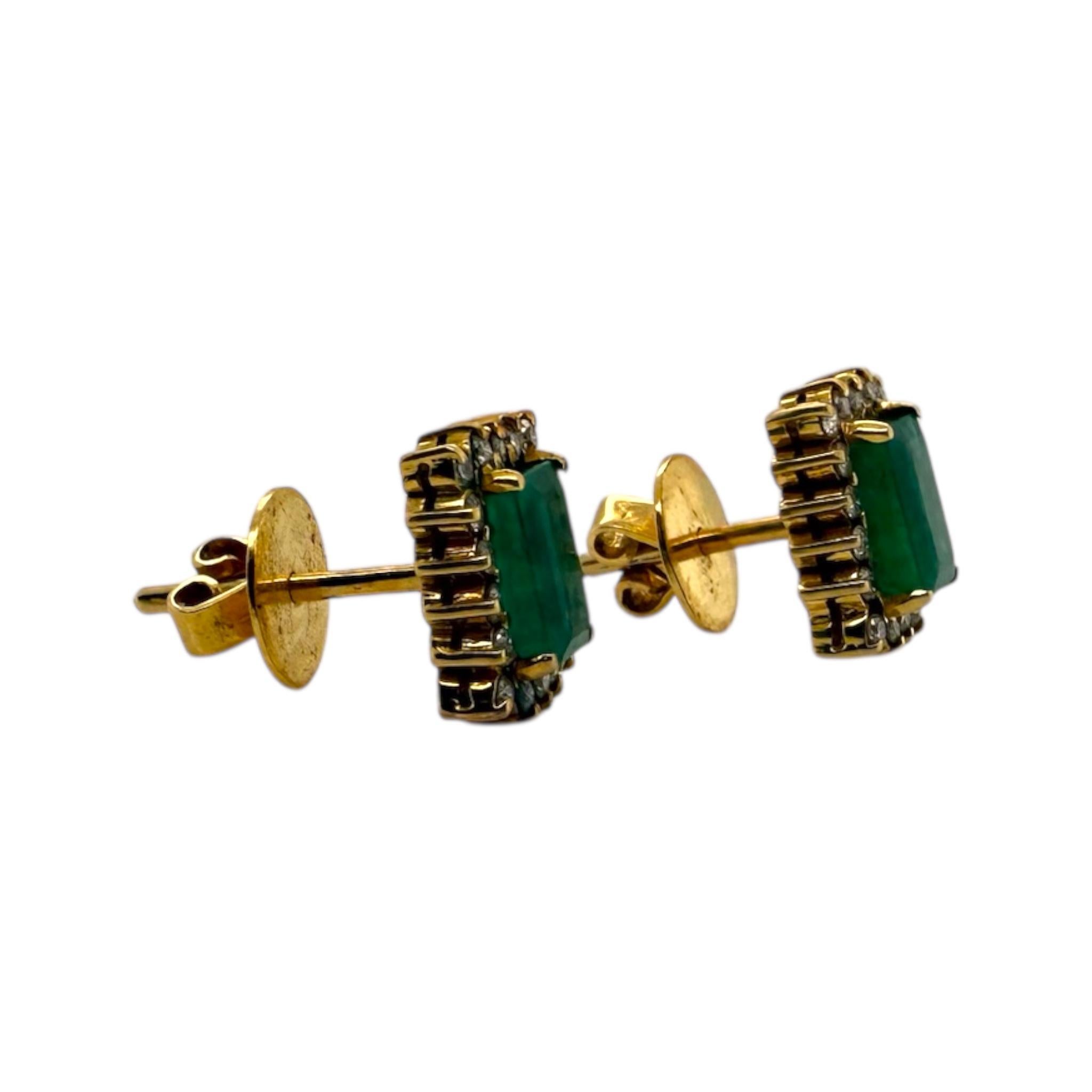 Vintage Smaragd & Diamant-Ohrstecker 14K Gelbgold im Angebot 2