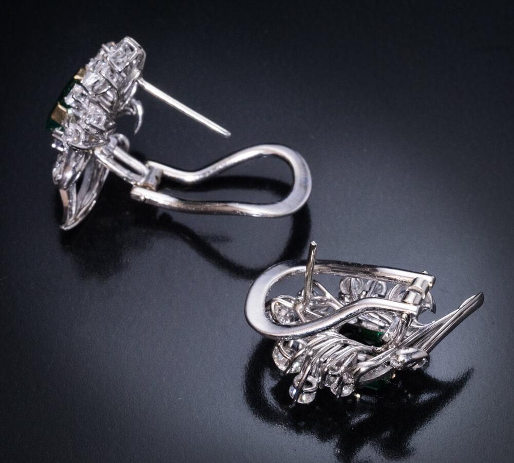 Emerald Cut Vintage Emerald Diamond White Gold Earrings