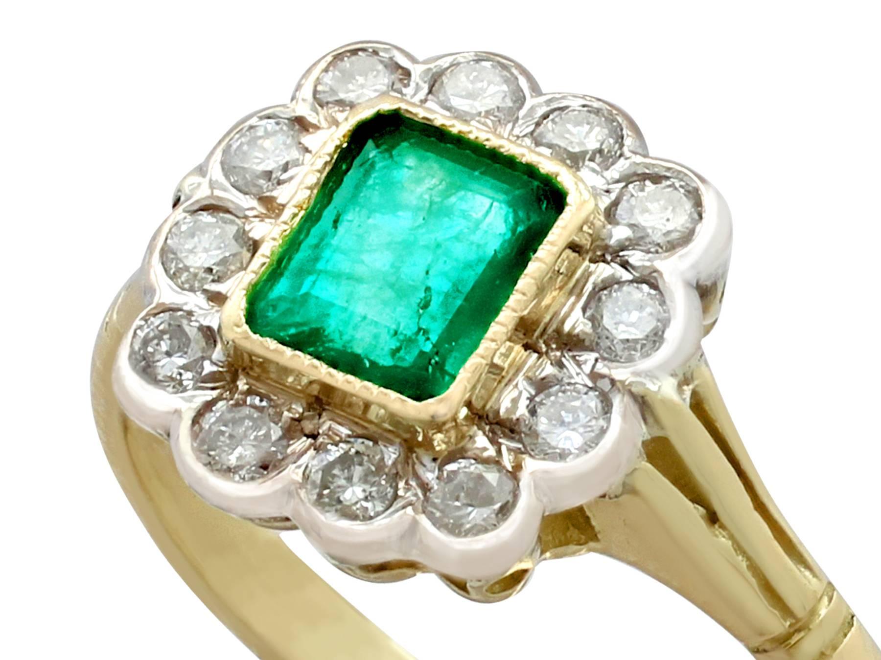 Emerald Cut Vintage Emerald Diamond Yellow Gold Cluster Ring