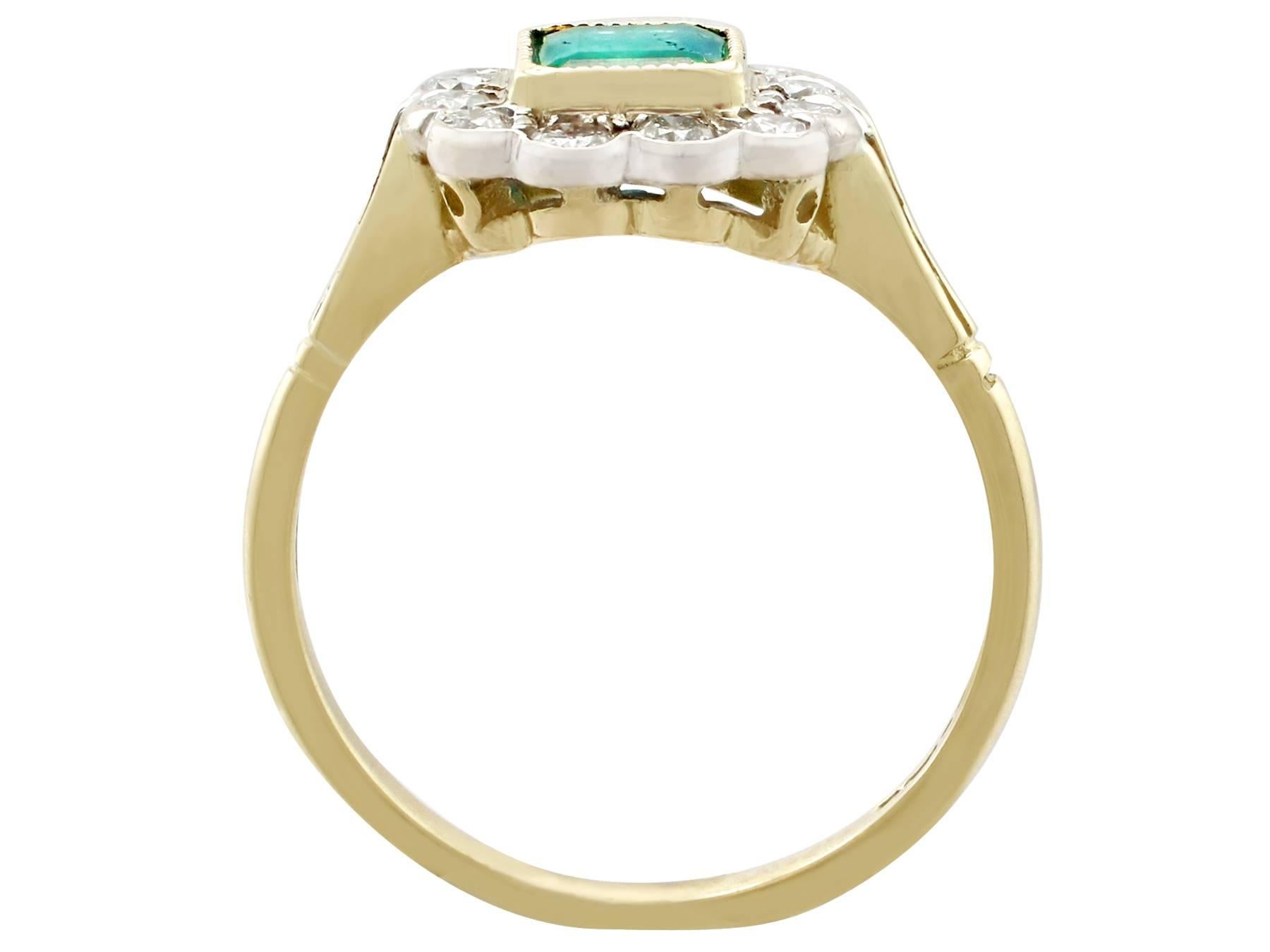 Women's Vintage Emerald Diamond Yellow Gold Cluster Ring