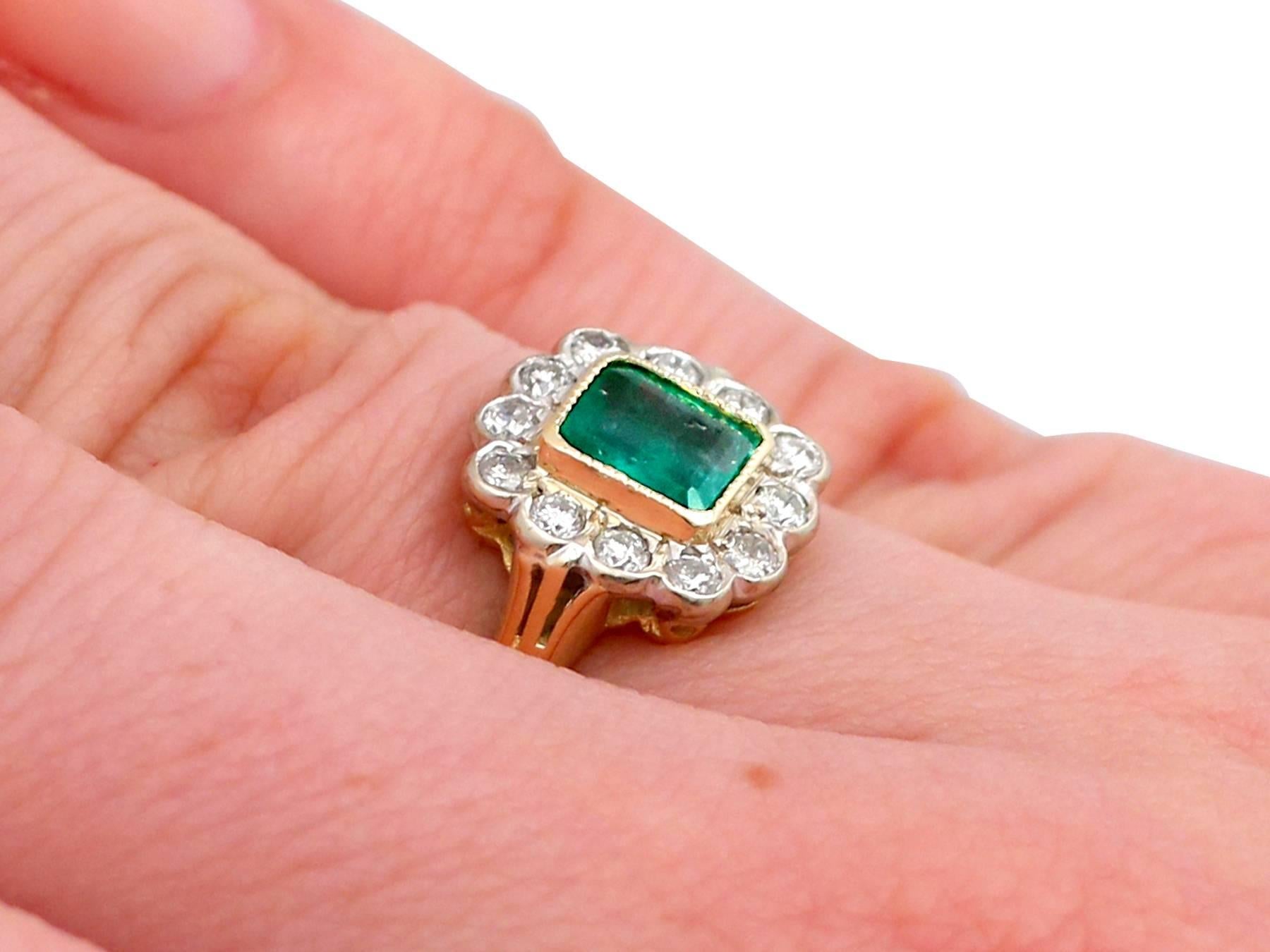 Vintage Emerald Diamond Yellow Gold Cluster Ring 3