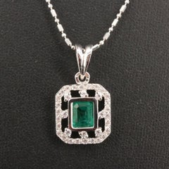 Vintage Emerald Diamonds Bridal Pendant Necklace, Natural Emerald