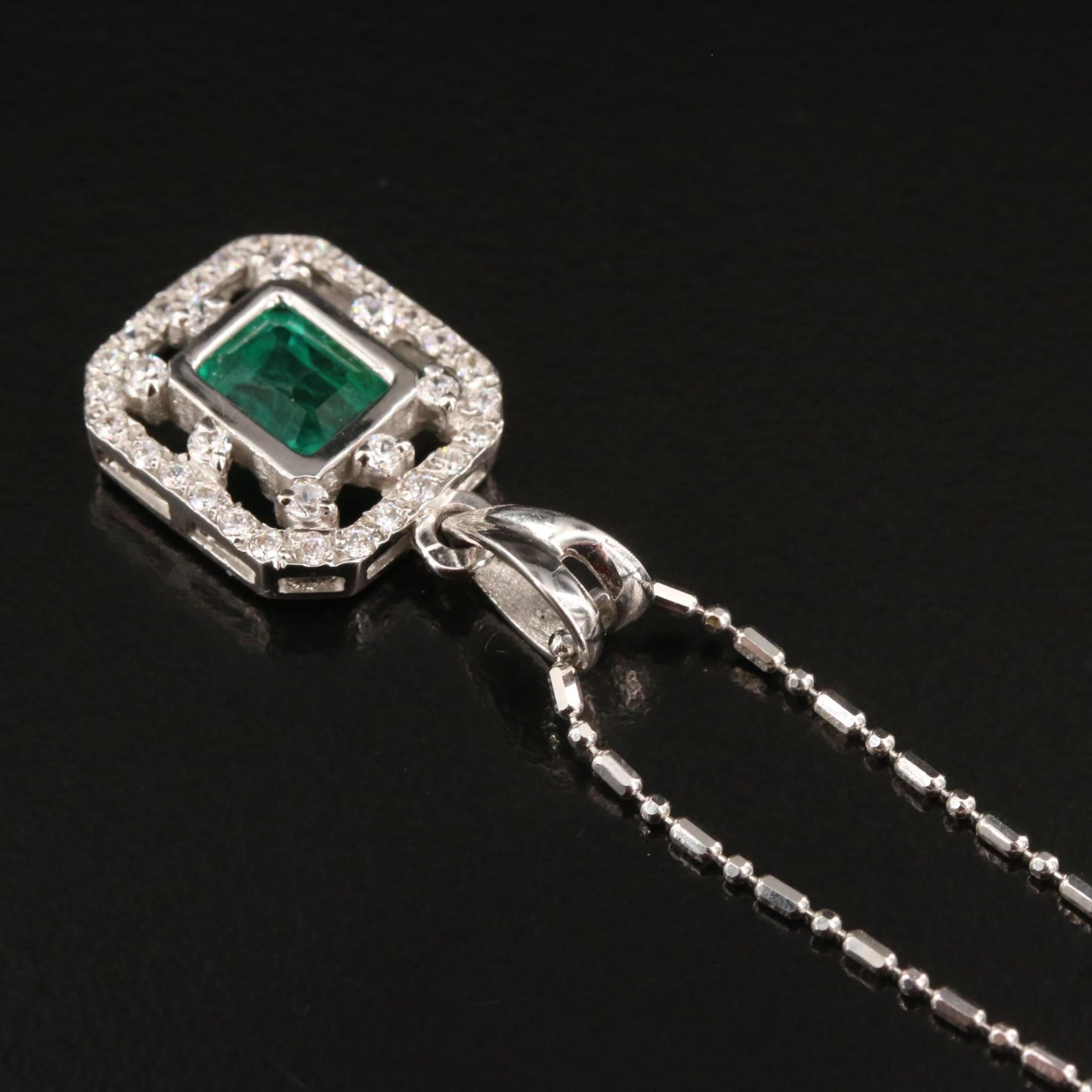 Women's Vintage Emerald Diamonds Bridal Pendant Necklace, Natural Emerald For Sale