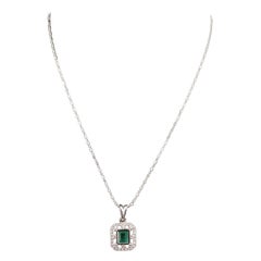 Vintage Emerald Diamonds Bridal Pendant Necklace, Natural Emerald