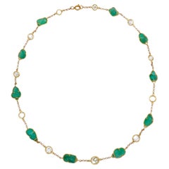 Vintage Emerald Diamonds Gold Chain Necklace
