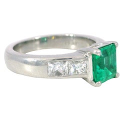 Vintage Emerald Engagement Ring Diamond Accents AGL CERT Platinum Size 6 ~2.2ctw
