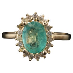Vintage Emerald Engagement Rings For Women, Halo Emerald Ring Wedding Ring