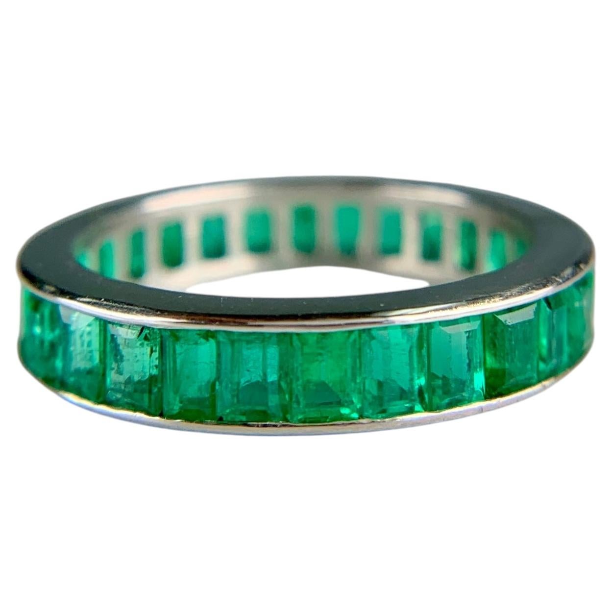 Vintage Emerald Eternity Band Ring in Platinum, Circa 1960, 2ctw Size 5