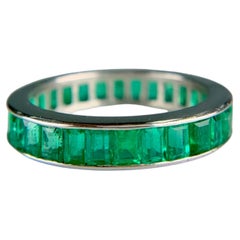 Vintage Emerald Eternity Band Ring in Platinum, Circa 1960, 2ctw Size 5