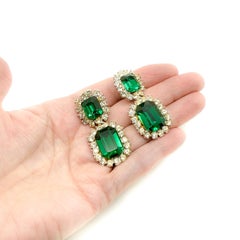 Orecchini a goccia in vetro smeraldo vintage anni 2000