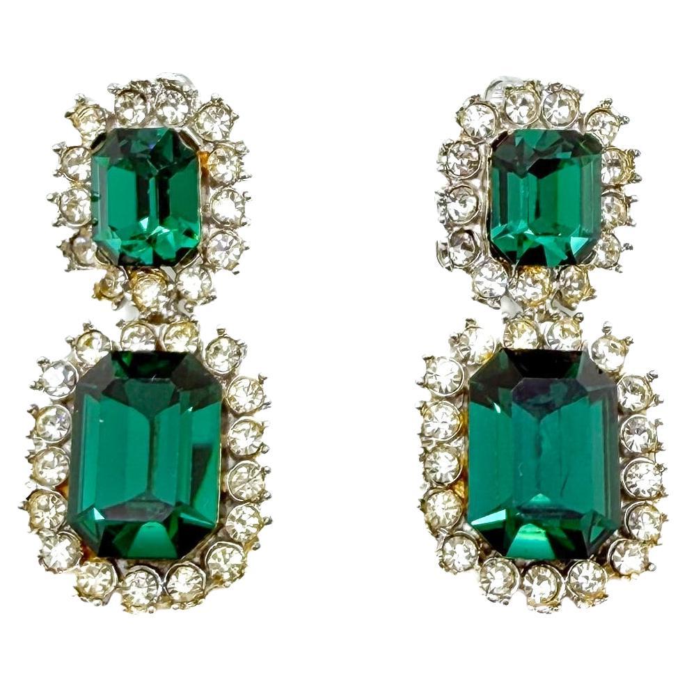 Vintage Emerald Glass Drop Earrings 2000s