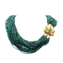 Vintage Emerald Glass Torsade Necklace 1960s