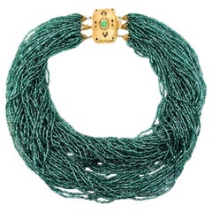 Collana Torsade in vetro smeraldo vintage 1960s