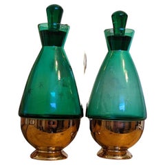 Vintage Emerald Glo Art Deco mid century modern Glasses set.