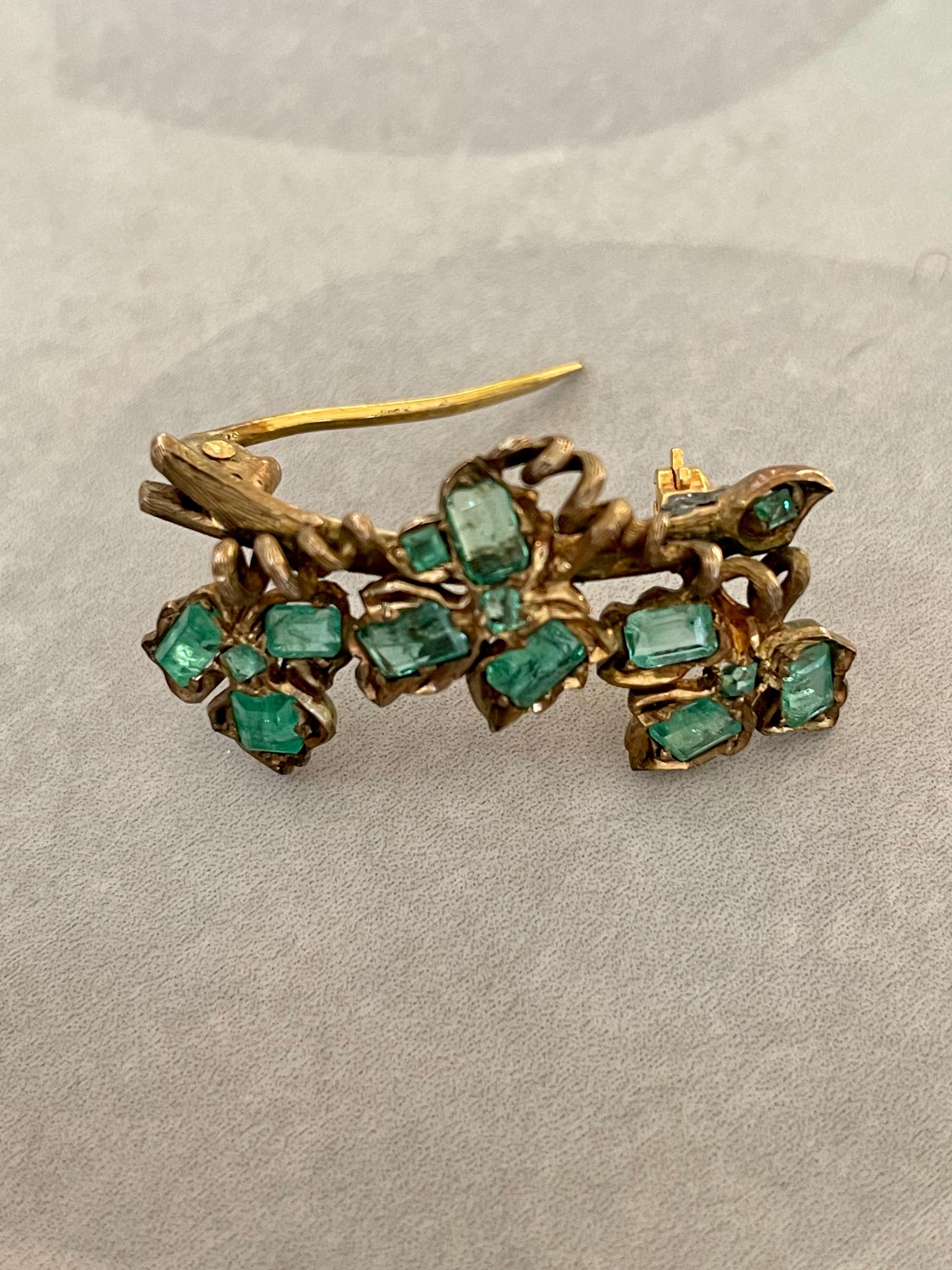 Vintage Emerald Gold Washed and Silver Brooch Pin 2