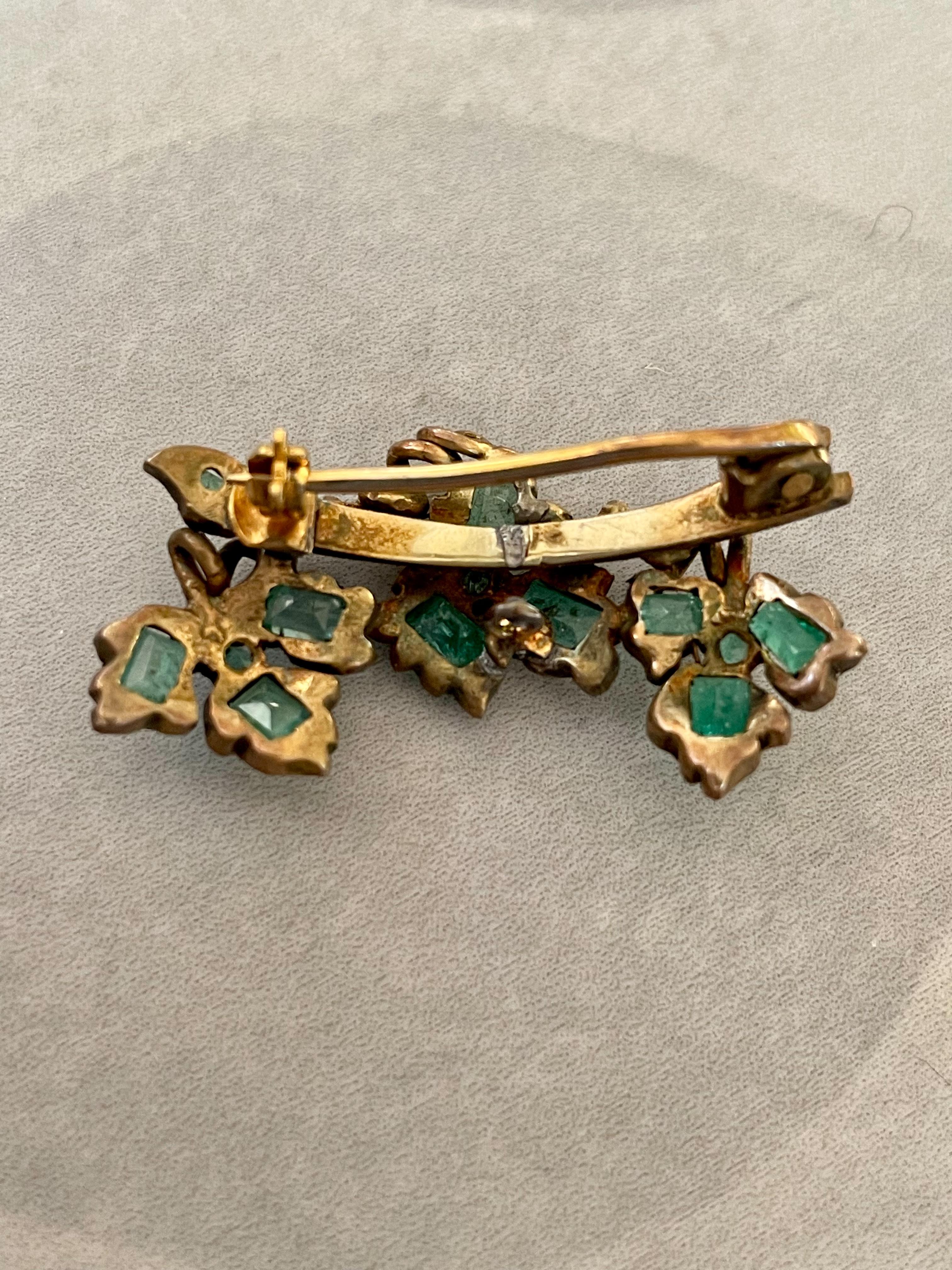 Vintage Emerald Gold Washed and Silver Brooch Pin 3