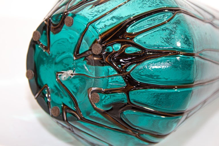 Vintage Emerald Green and Black Textured Handblown Italian Murano Art