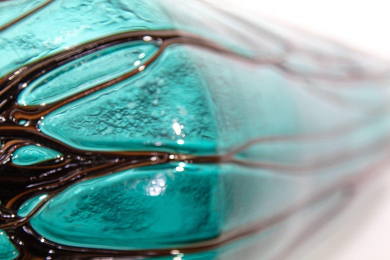 Vintage Emerald Green and Black Textured Handblown Italian Murano Art Glass For Sale at 1stDibs