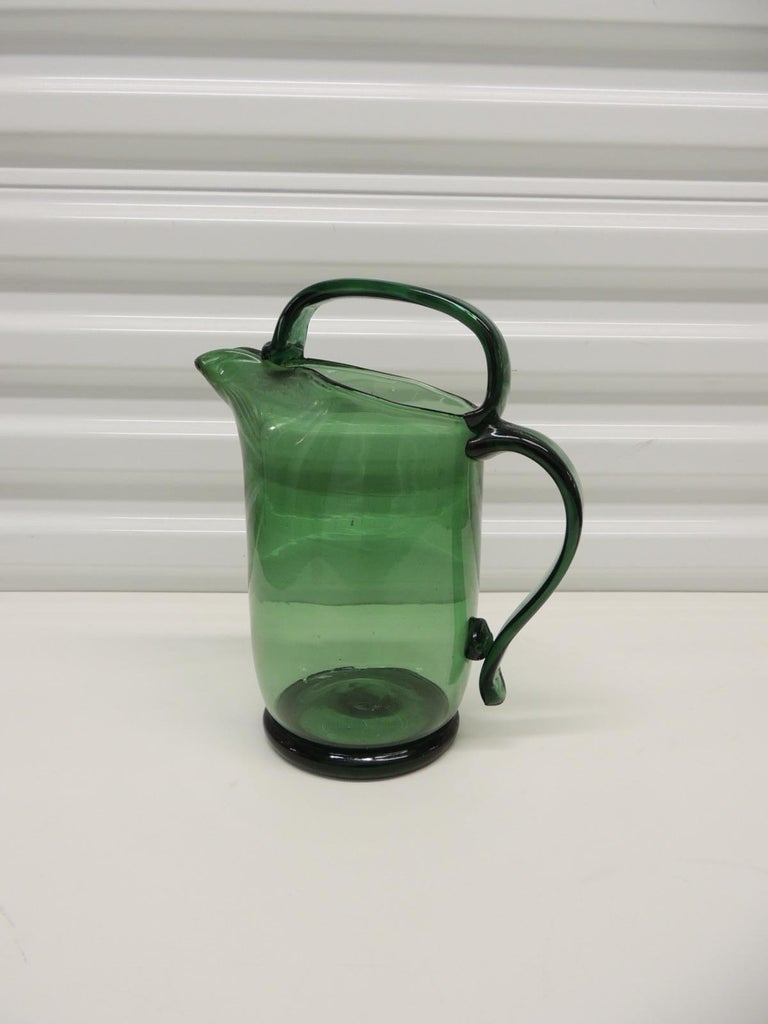 Vintage Emerald Green Art Glass Carafe/Pitcher For Sale at 1stDibs