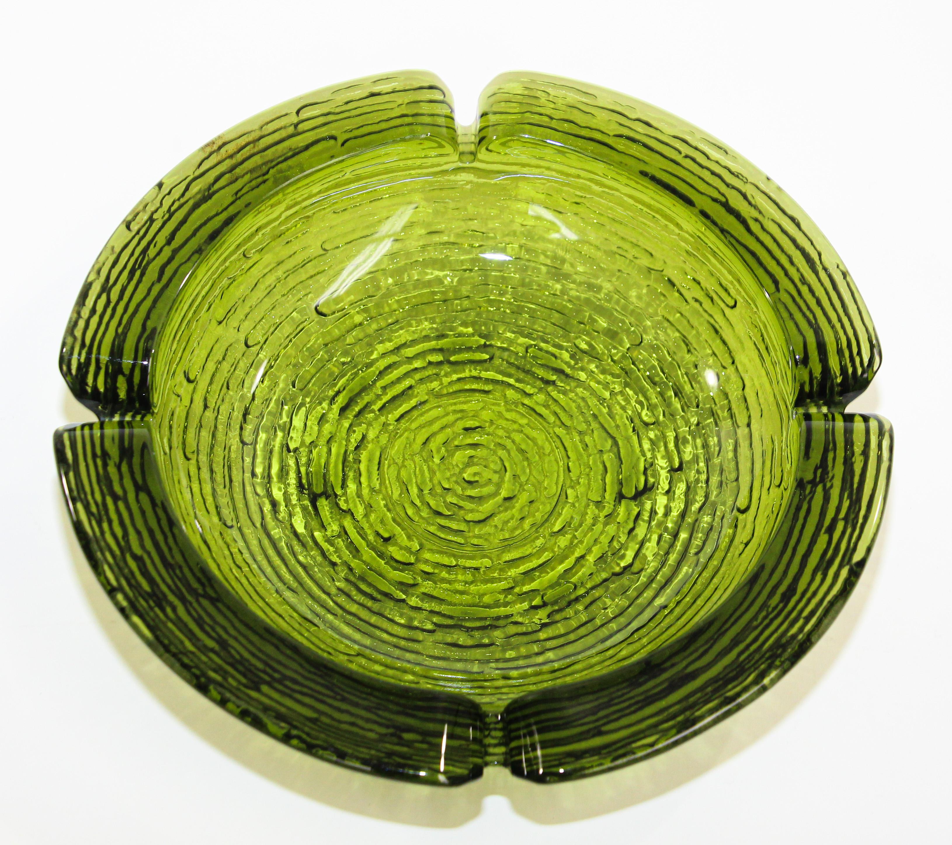 Mid-Century Modern Vintage Emerald Green Blenko Glass Ashtray