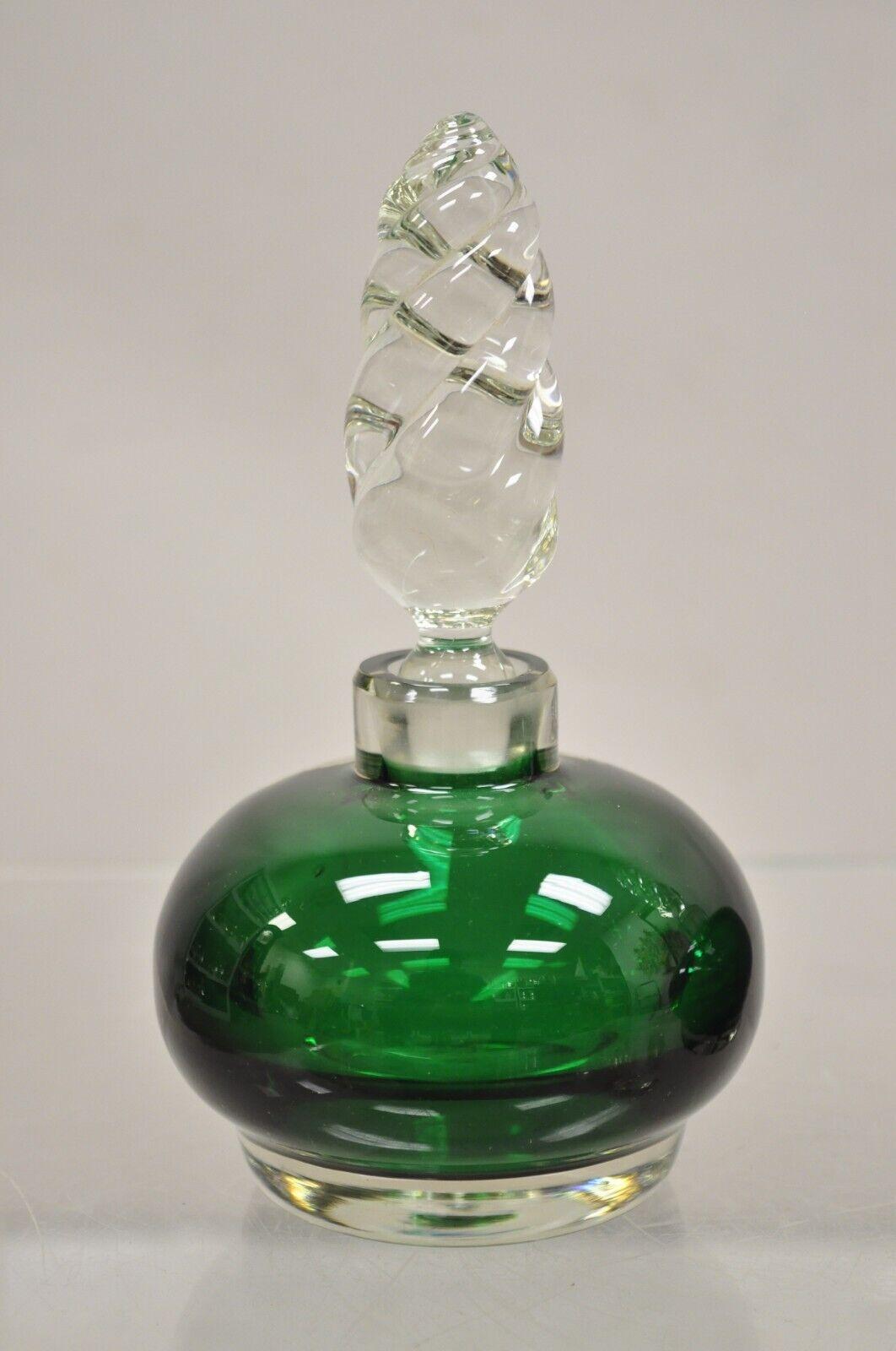 Victorien Vintage Emerald Green Blown Glass Spiral Stopper Bavarian Perfume Bottle - Pair
