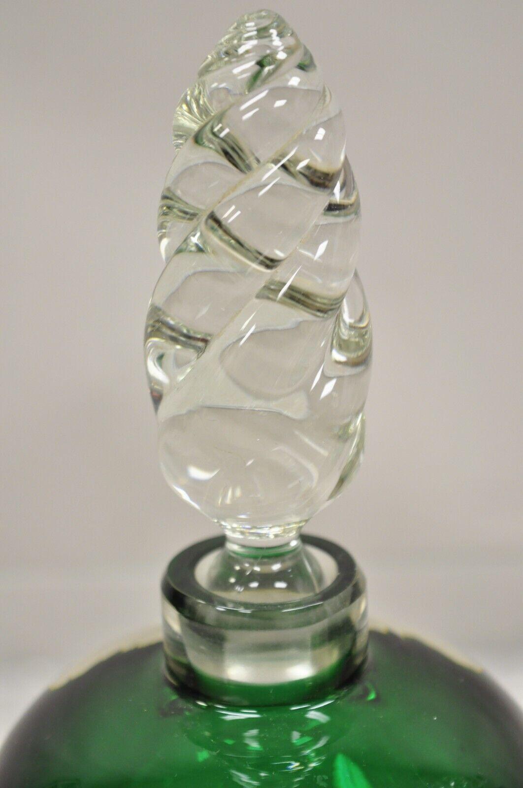 Vintage Emerald Green Blown Glass Spiral Stopper Bavarian Perfume Bottle - Pair In Good Condition In Philadelphia, PA