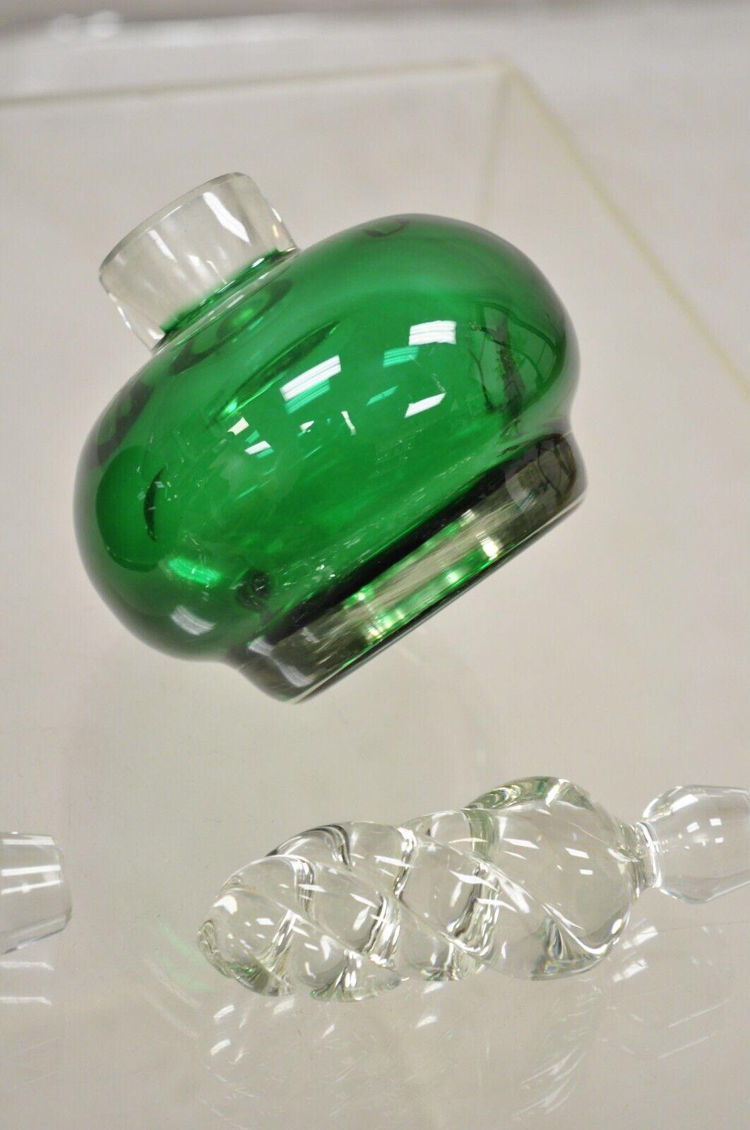Vintage Emerald Green Blown Glass Spiral Stopper Bavarian Perfume Bottle - Pair For Sale 1