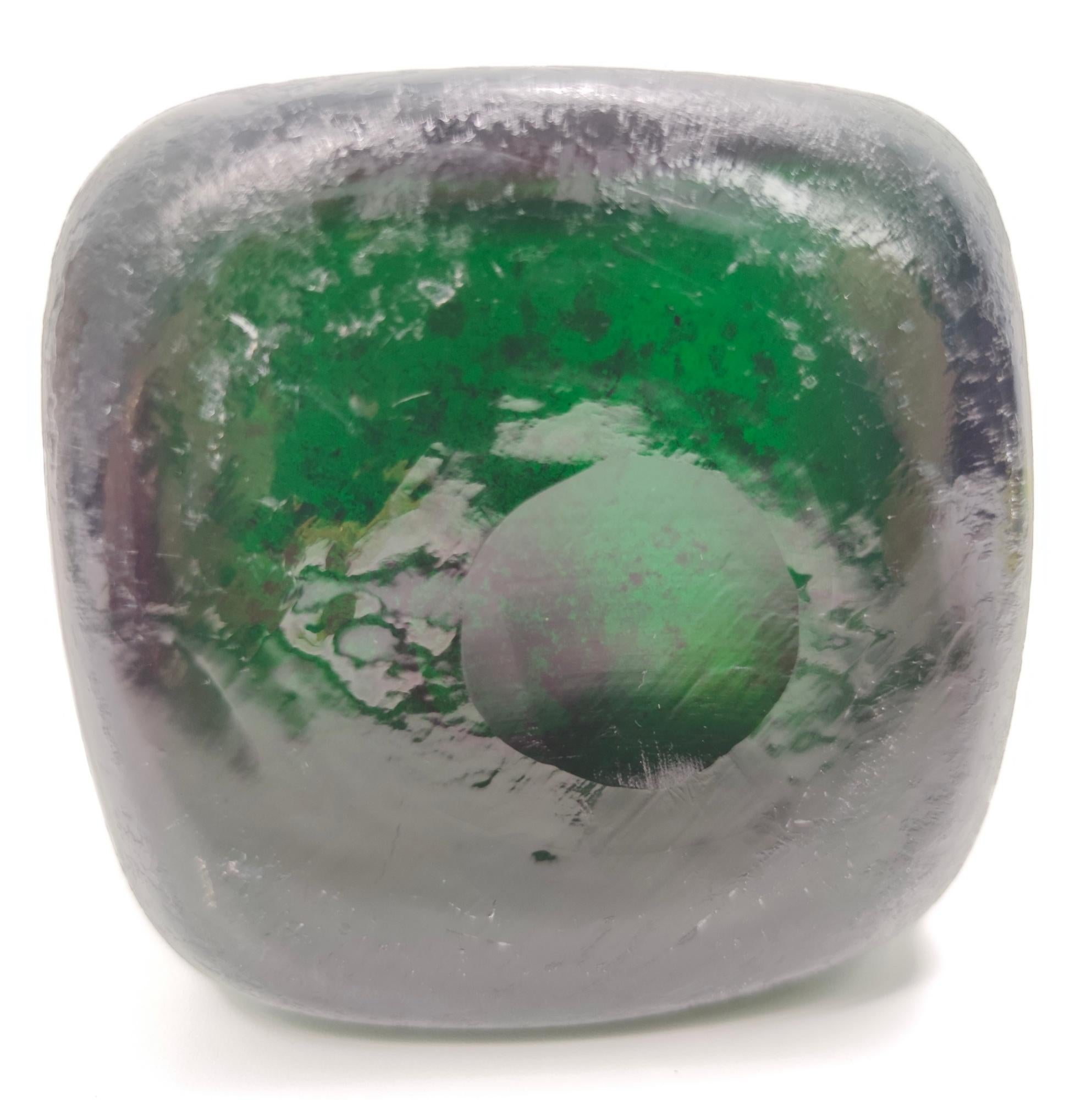 Jarrón vintage de cristal de Murano Corroso verde esmeralda de Seguso, Italia en venta 5