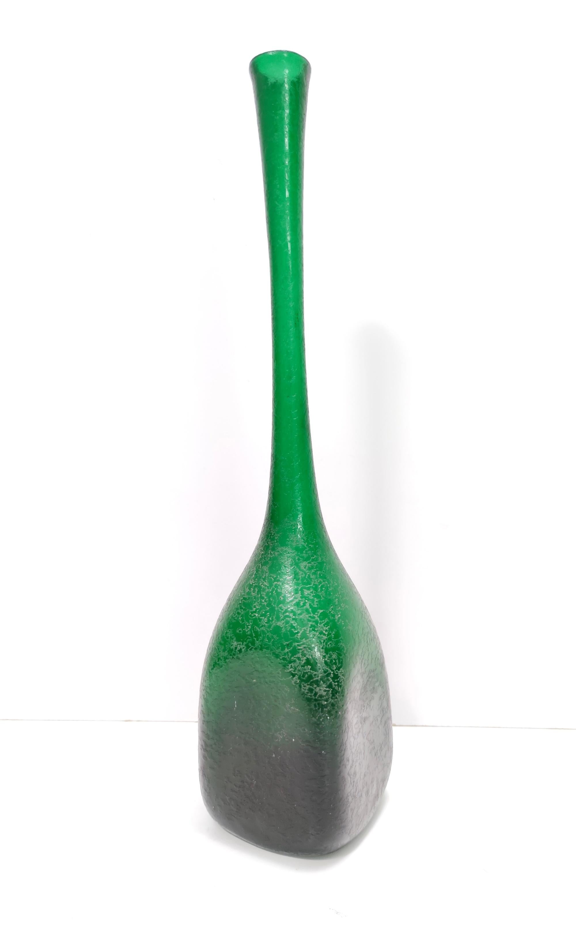 Mid-20th Century Vintage Emerald Green Corroso Murano Glass Vase by Seguso, Italy For Sale