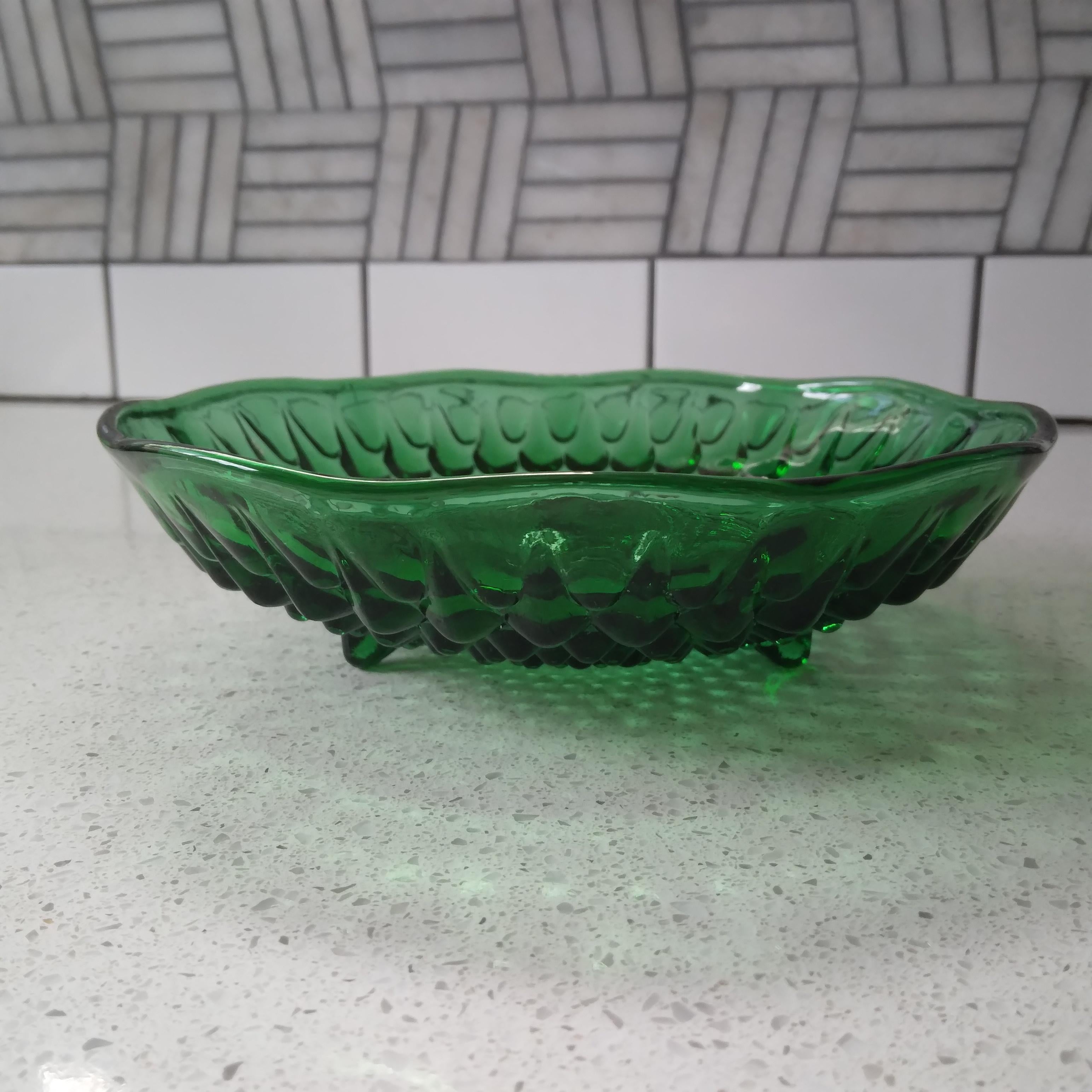 Glass Vintage Emerald Green Footed Candy Dish in Hobnail Design For Sale