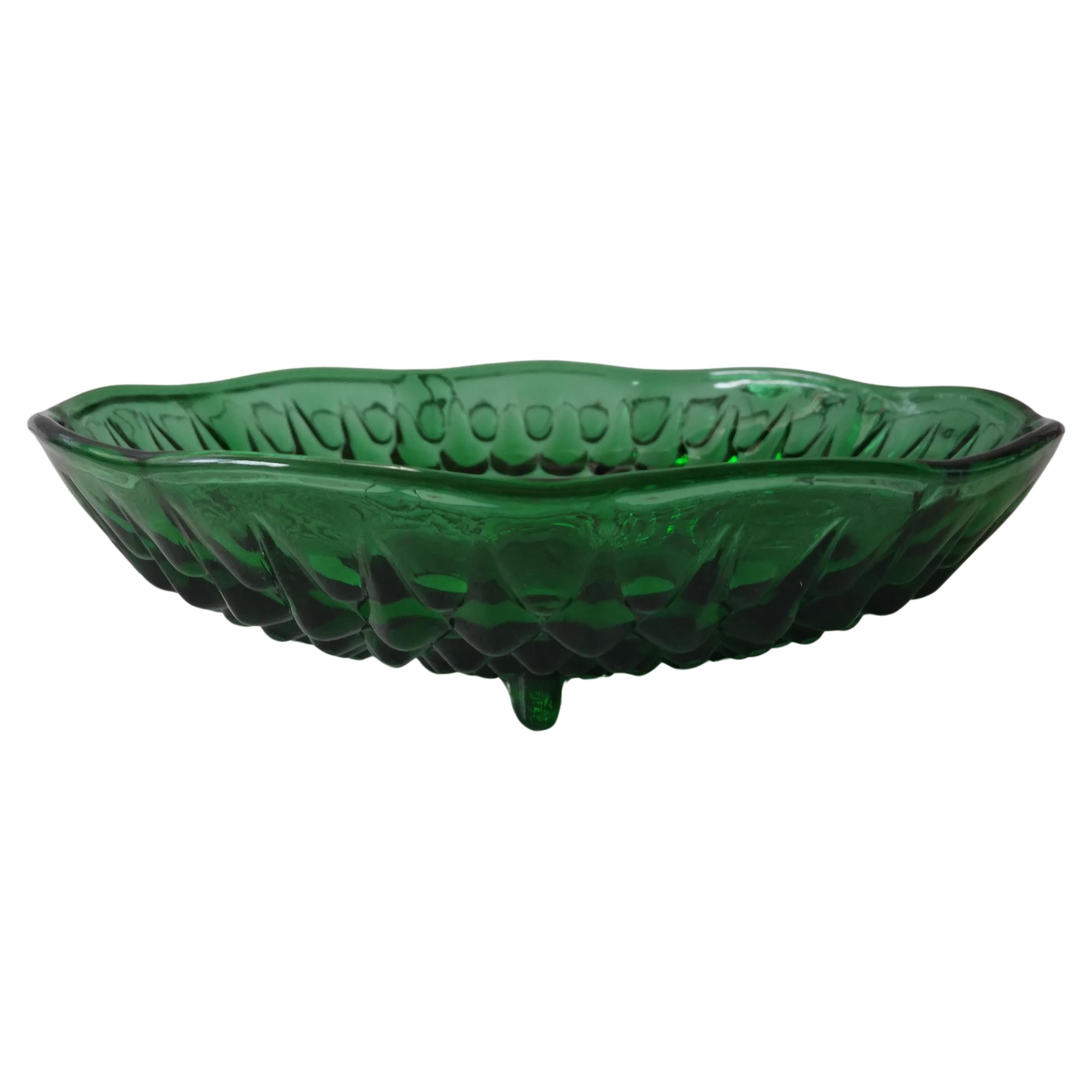 Vintage Emerald Green Footed Candy Dish in Hobnail Design For Sale