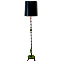 Vintage Emerald Green Glass and Metal Free Standing Floor Lamp, circa 1930