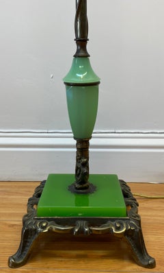 Vintage Emerald Green Glass and Metal Free Standing Floor Lamp, circa 1930