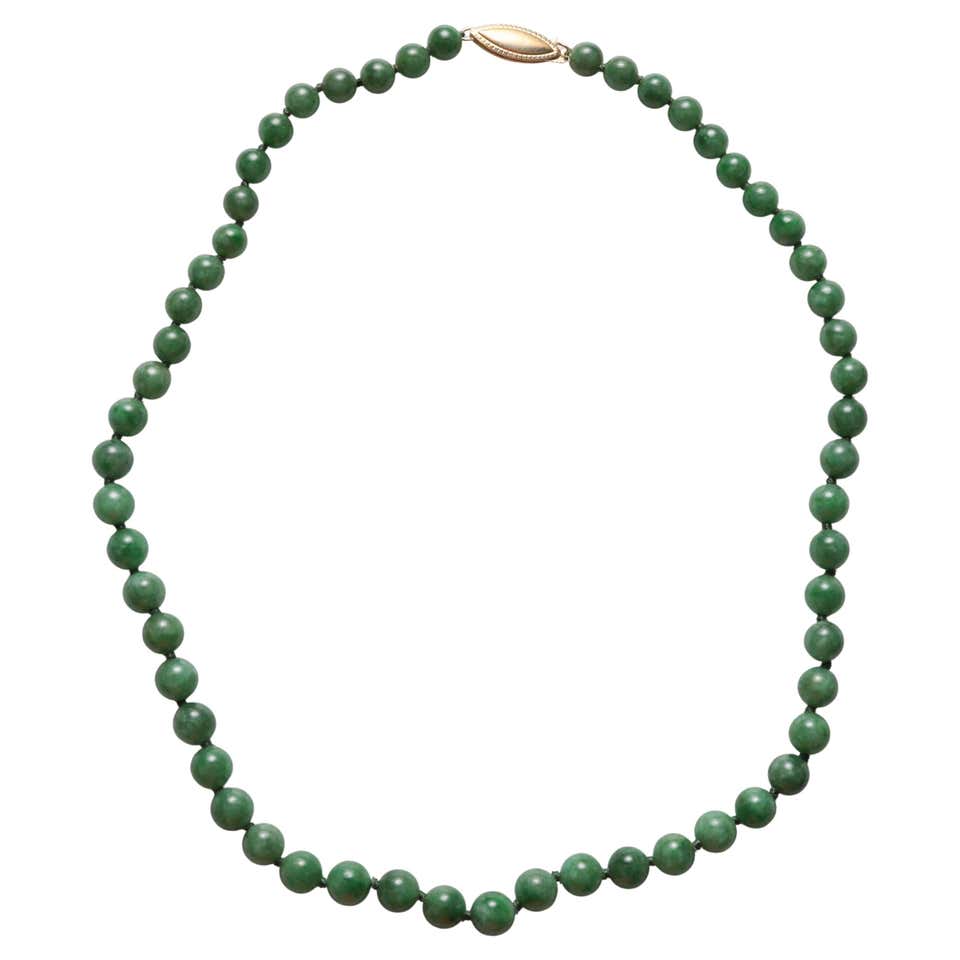 Jade Necklace with Sapphire, Diamond and 18 Karat Gold Clasp Certified ...