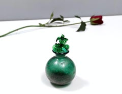 Vintage Emerald Green Murano Glass Perfume Bottle in the Style of Martinuzzi